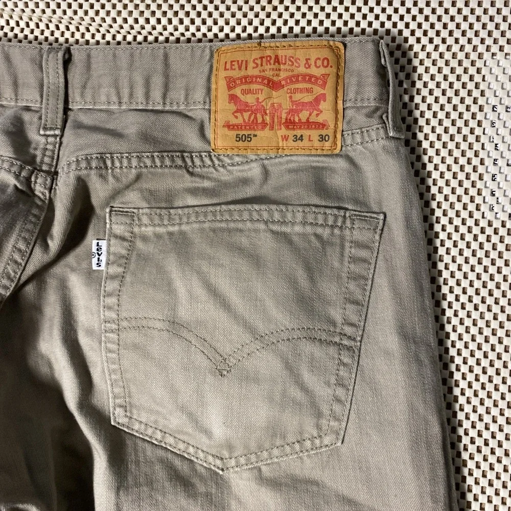 Levis 505 Brown Regular Fit Khaki Denim Straight‎ Leg Jeans Mens Sz 34